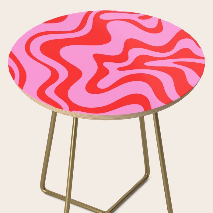 Retro Liquid Swirl Contemporary Abstract in Preppy Pink and Red Side Table Gallery Image 2