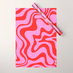 Retro Liquid Swirl Contemporary Abstract in Preppy Pink and Red Wrapping Paper Gallery Image 1