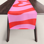 Retro Liquid Swirl Contemporary Abstract in Preppy Pink and Red Table Runner Gallery Image 1