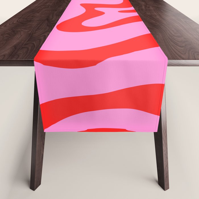 Retro Liquid Swirl Contemporary Abstract in Preppy Pink and Red Table Runner Gallery Image 1