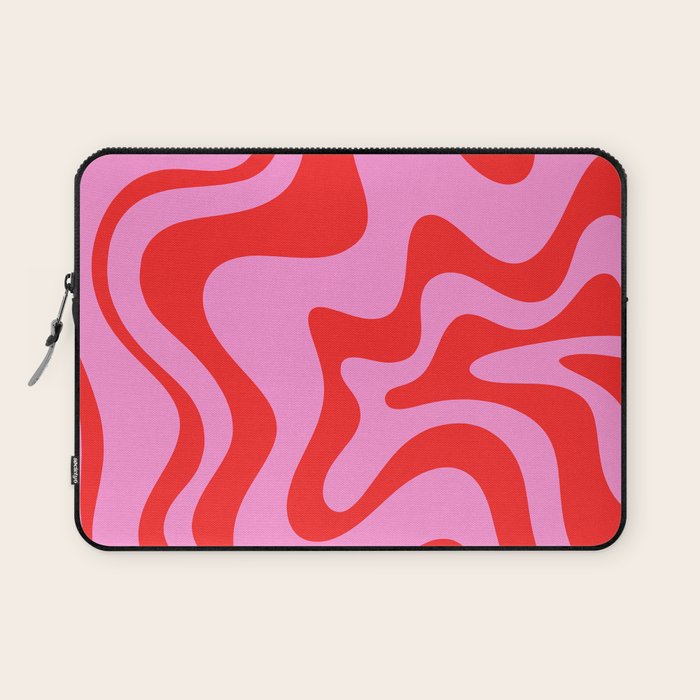 Retro Liquid Swirl Contemporary Abstract in Preppy Pink and Red Laptop Sleeve Gallery Image 1