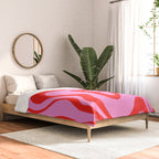 Retro Liquid Swirl Contemporary Abstract in Preppy Pink and Red Comforter Gallery Image 2