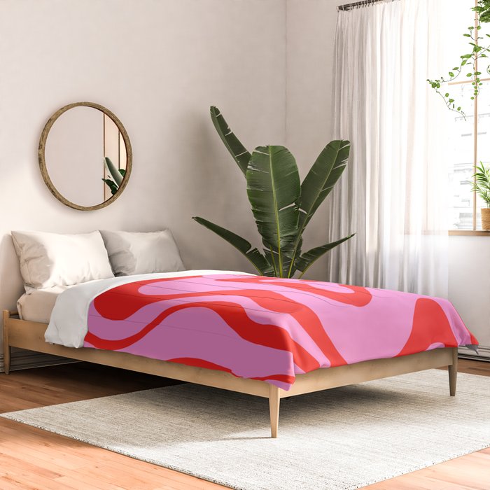 Retro Liquid Swirl Contemporary Abstract in Preppy Pink and Red Comforter Gallery Image 2