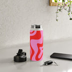 Retro Liquid Swirl Contemporary Abstract in Preppy Pink and Red Water Bottle Gallery Image 4