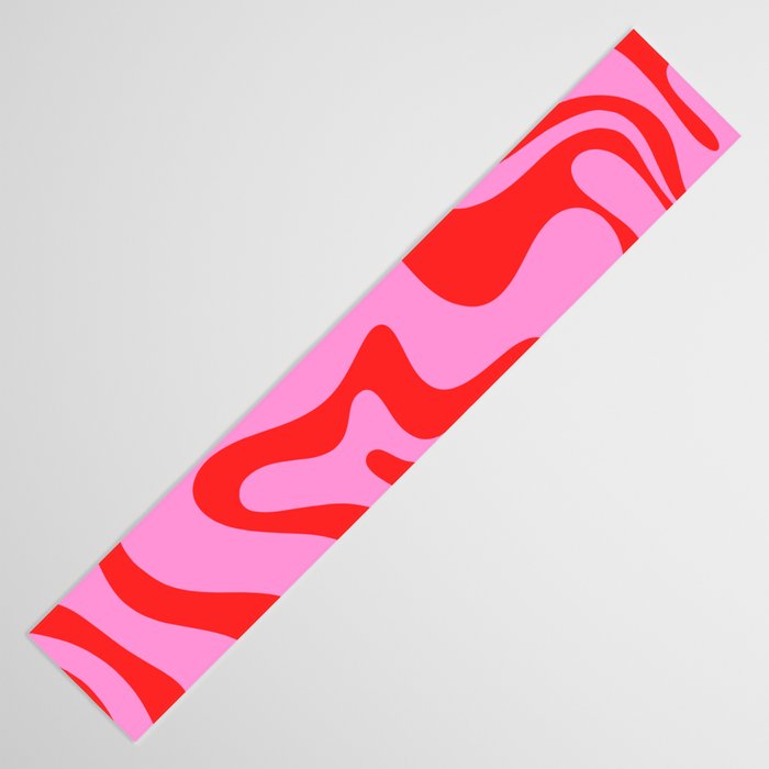 Retro Liquid Swirl Contemporary Abstract in Preppy Pink and Red Table Runner Gallery Image 3
