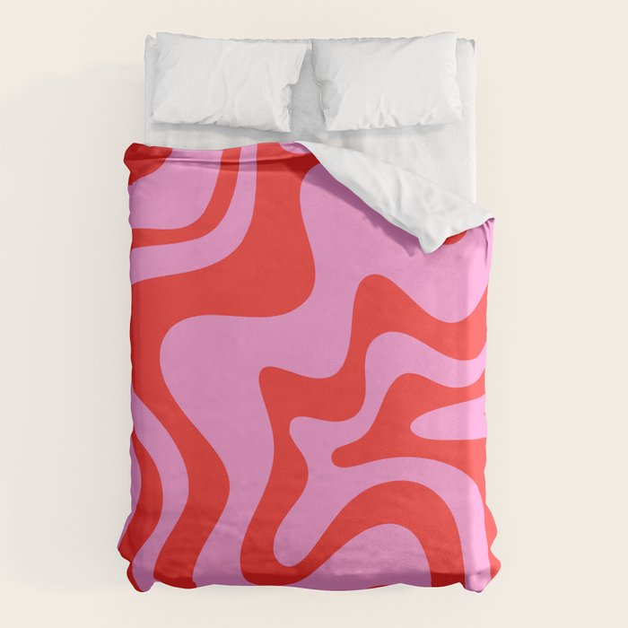 Retro Liquid Swirl Contemporary Abstract in Preppy Pink and Red Duvet Cover Gallery Image 6