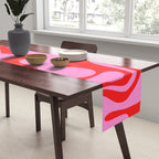 Retro Liquid Swirl Contemporary Abstract in Preppy Pink and Red Table Runner Gallery Image 2