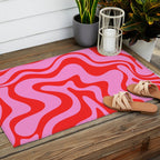 Retro Liquid Swirl Contemporary Abstract in Preppy Pink and Red Outdoor Rug Gallery Image 2