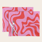 Retro Liquid Swirl Contemporary Abstract in Preppy Pink and Red Placemat Gallery Image 1