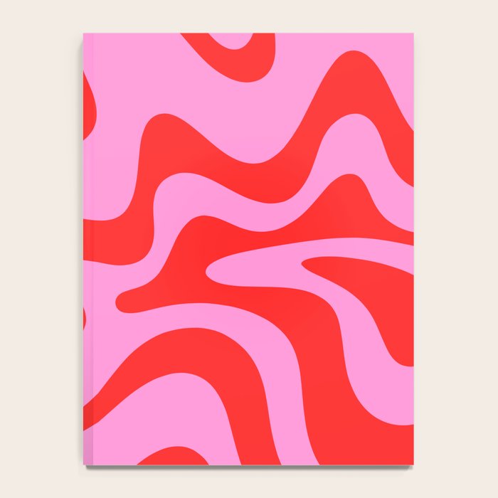 Retro Liquid Swirl Contemporary Abstract in Preppy Pink and Red Notebook Gallery Image 4