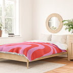 Retro Liquid Swirl Contemporary Abstract in Preppy Pink and Red Duvet Cover Gallery Image 2