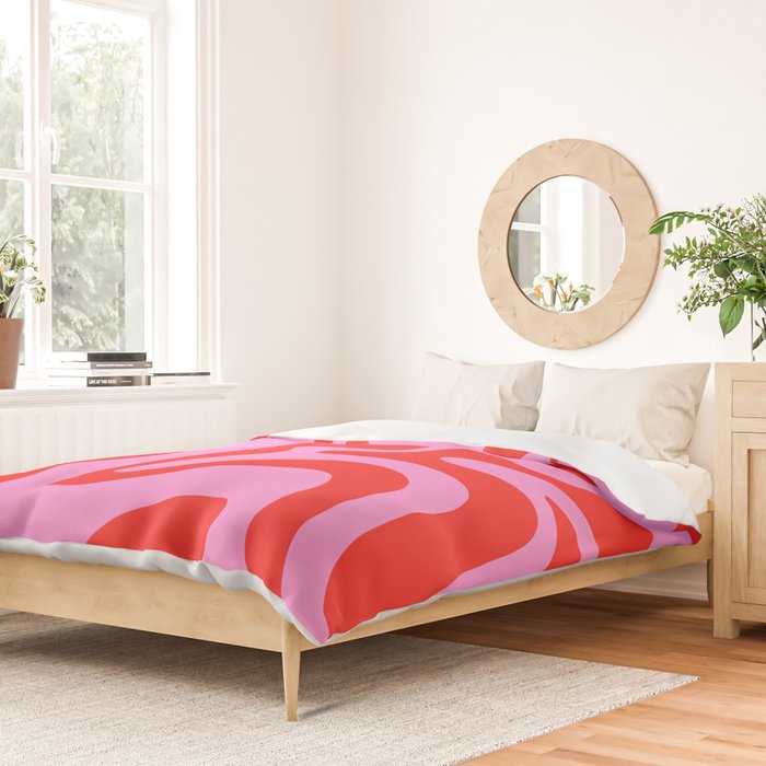Retro Liquid Swirl Contemporary Abstract in Preppy Pink and Red Duvet Cover Gallery Image 2