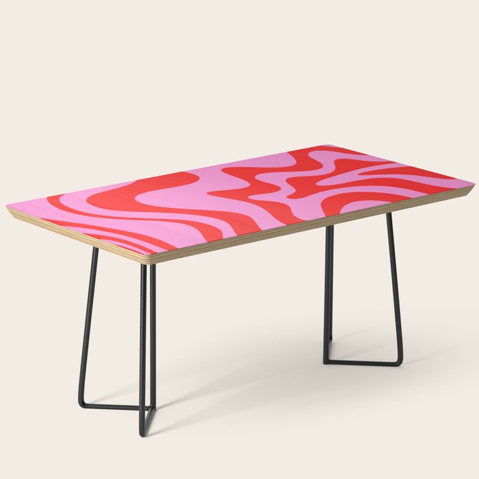 Retro Liquid Swirl Contemporary Abstract in Preppy Pink and Red Coffee Table Gallery Image 1