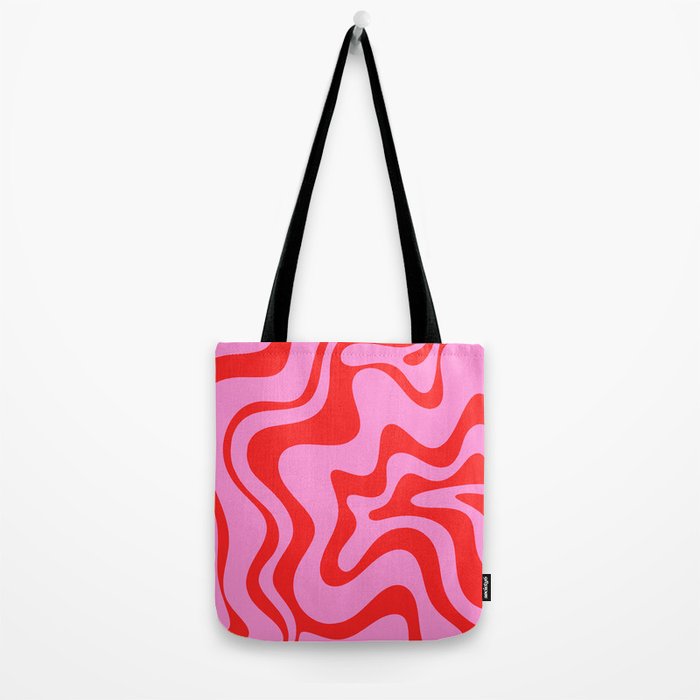 Retro Liquid Swirl Contemporary Abstract in Preppy Pink and Red Tote Bag Gallery Image 2