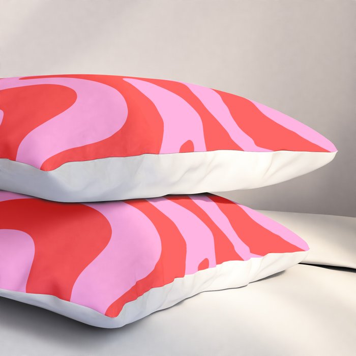 Retro Liquid Swirl Contemporary Abstract in Preppy Pink and Red Pillow Sham Gallery Image 3