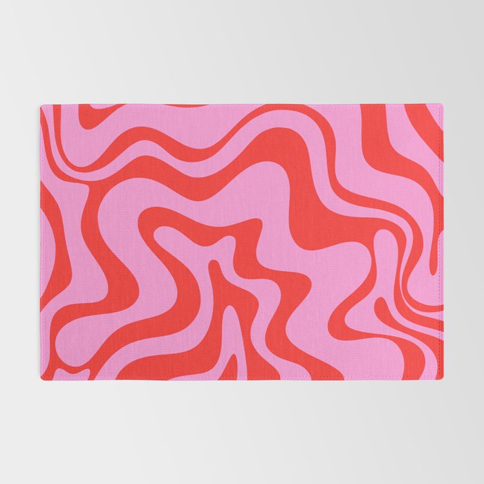 Retro Liquid Swirl Contemporary Abstract in Preppy Pink and Red Rug Gallery Image 2