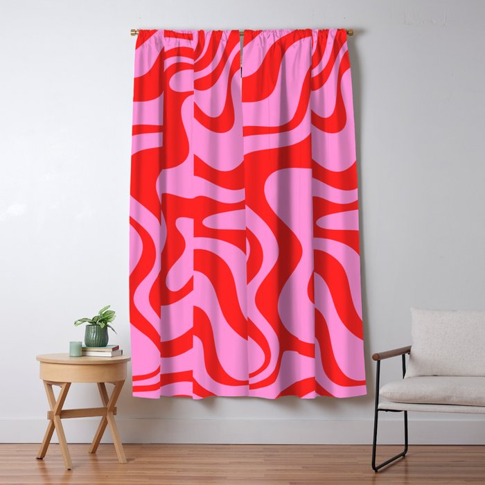 Retro Liquid Swirl Contemporary Abstract in Preppy Pink and Red Window Curtain Gallery Image 5