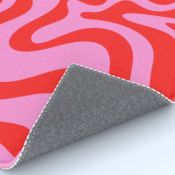 Retro Liquid Swirl Contemporary Abstract in Preppy Pink and Red Rug Gallery Image 4