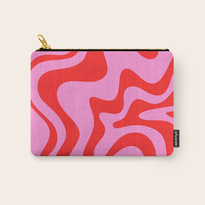 Retro Liquid Swirl Contemporary Abstract in Preppy Pink and Red Carry All Pouch Gallery Image 1