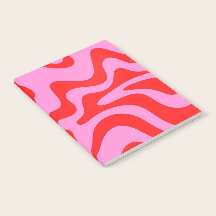 Retro Liquid Swirl Contemporary Abstract in Preppy Pink and Red Notebook Gallery Image 2