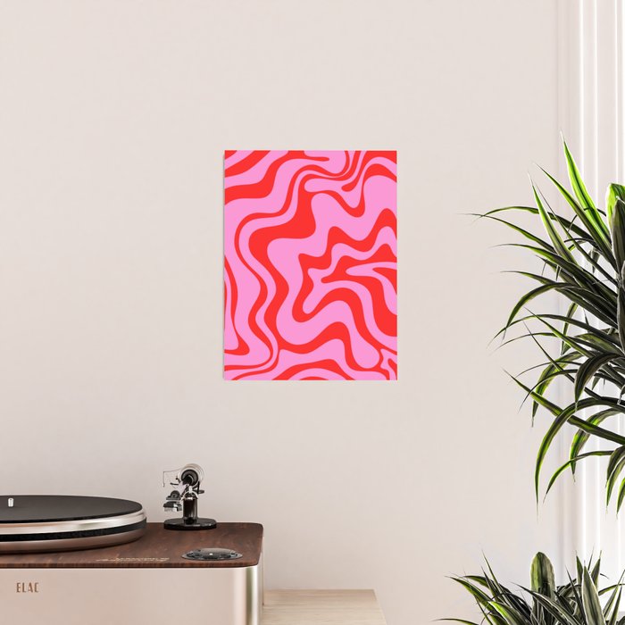 Retro Liquid Swirl Contemporary Abstract in Preppy Pink and Red Poster Gallery Image 2