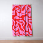 Retro Liquid Swirl Contemporary Abstract in Preppy Pink and Red Window Curtain Gallery Image 3
