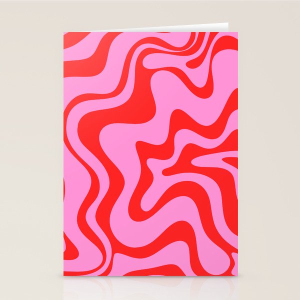 Retro Liquid Swirl Contemporary Abstract in Preppy Pink and Red Stationery Card Gallery Image 2