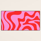 Retro Liquid Swirl Contemporary Abstract in Preppy Pink and Red Desk Mat Gallery Image 3