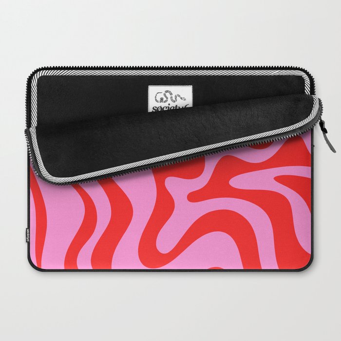 Retro Liquid Swirl Contemporary Abstract in Preppy Pink and Red Laptop Sleeve Gallery Image 2
