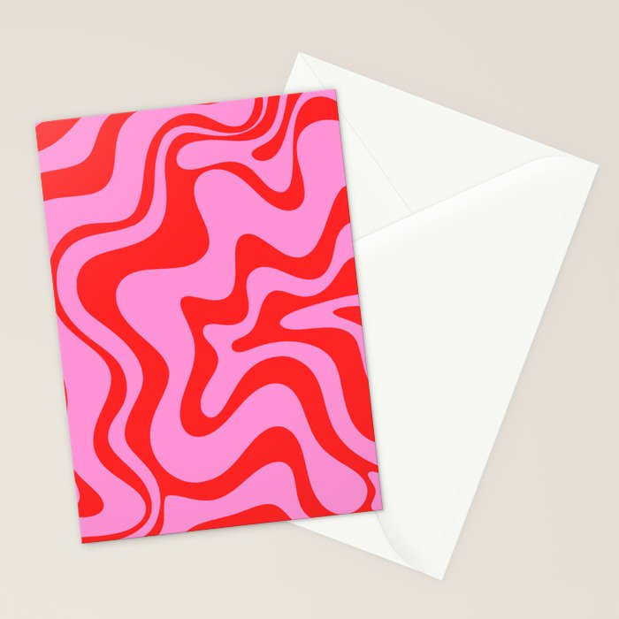 Retro Liquid Swirl Contemporary Abstract in Preppy Pink and Red Stationery Card Gallery Image 2