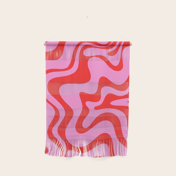 Retro Liquid Swirl Contemporary Abstract in Preppy Pink and Red Wall Hanging Gallery Image 1