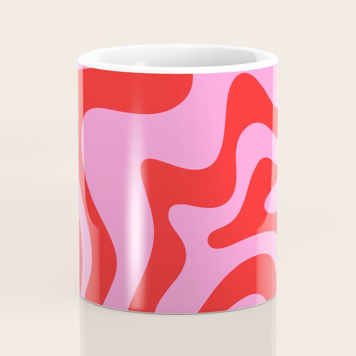 Retro Liquid Swirl Contemporary Abstract in Preppy Pink and Red Coffee Mug Gallery Image 4