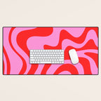 Retro Liquid Swirl Contemporary Abstract in Preppy Pink and Red Desk Mat Gallery Image 1
