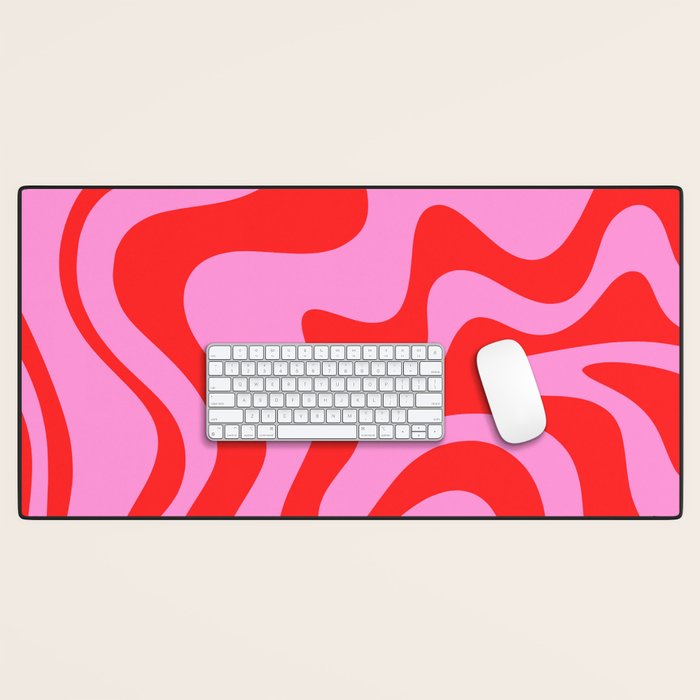 Retro Liquid Swirl Contemporary Abstract in Preppy Pink and Red Desk Mat Gallery Image 1