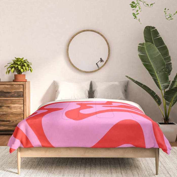 Retro Liquid Swirl Contemporary Abstract in Preppy Pink and Red Comforter Gallery Image 3