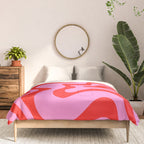 Retro Liquid Swirl Contemporary Abstract in Preppy Pink and Red Comforter Gallery Image 3
