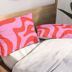 Retro Liquid Swirl Contemporary Abstract in Preppy Pink and Red Pillow Sham Gallery Image 2