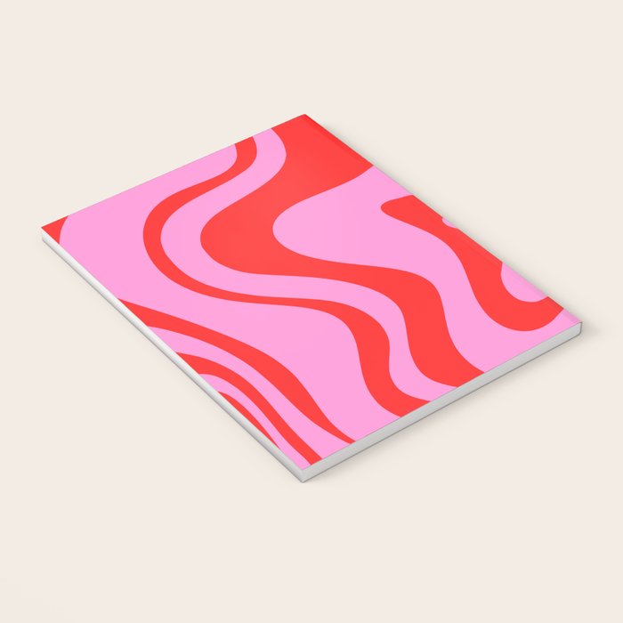 Retro Liquid Swirl Contemporary Abstract in Preppy Pink and Red Notebook Gallery Image 3