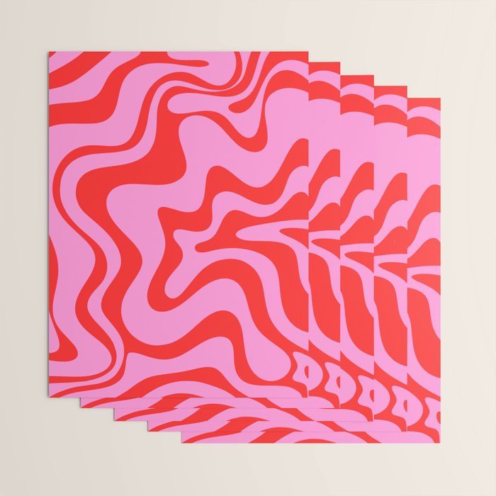 Retro Liquid Swirl Contemporary Abstract in Preppy Pink and Red Wrapping Paper Gallery Image 3