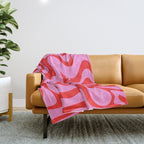 Retro Liquid Swirl Contemporary Abstract in Preppy Pink and Red Throw Blanket Gallery Image 1