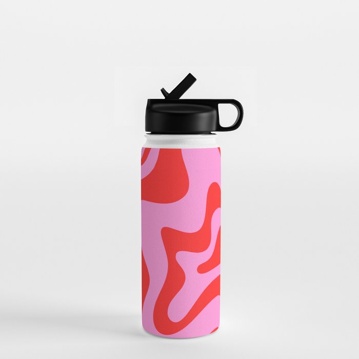 Retro Liquid Swirl Contemporary Abstract in Preppy Pink and Red Water Bottle Gallery Image 1