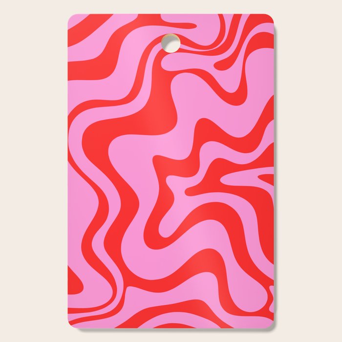 Retro Liquid Swirl Contemporary Abstract in Preppy Pink and Red Cutting Board Gallery Image 1