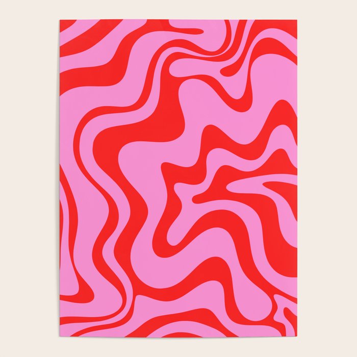 Retro Liquid Swirl Contemporary Abstract in Preppy Pink and Red Poster Gallery Image 1