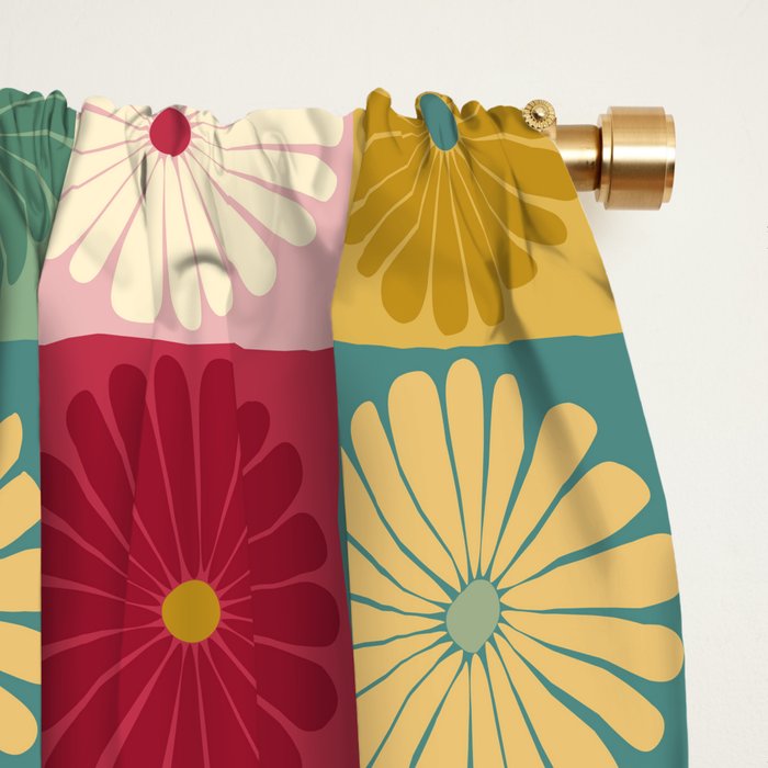 Retro Flowers Check Pattern XX Window Curtain Gallery Image 2