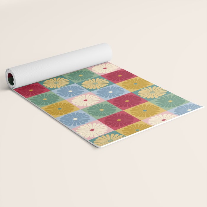 Retro Flowers Check Pattern XX Yoga Mat Gallery Image 2