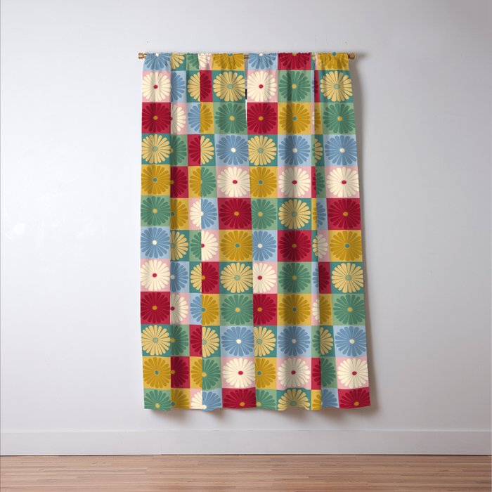 Retro Flowers Check Pattern XX Window Curtain Gallery Image 3