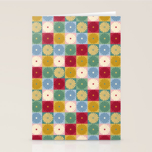 Retro Flowers Check Pattern XX Stationery Card Gallery Image 1