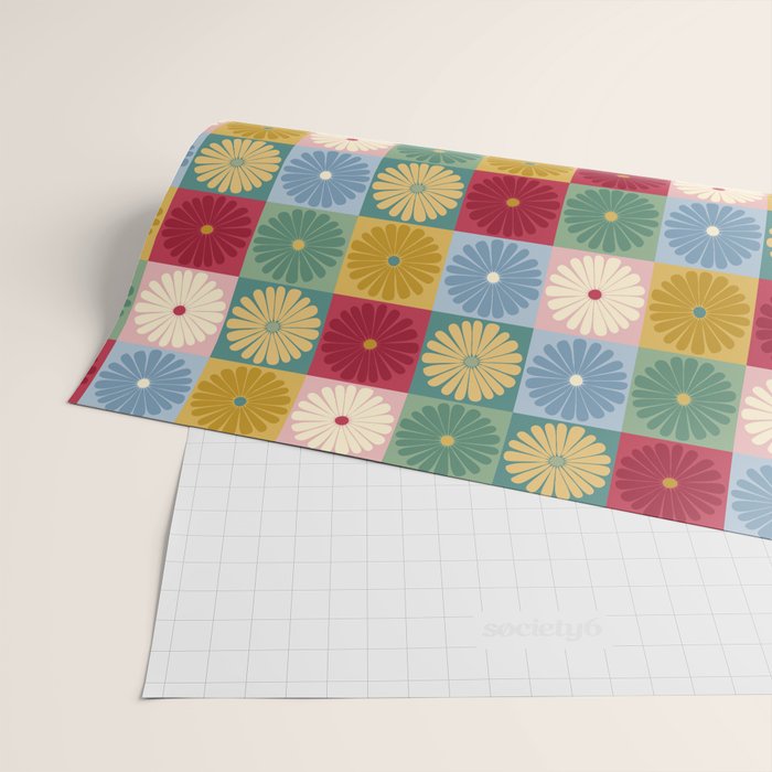 Retro Flowers Check Pattern XX Wrapping Paper Gallery Image 2