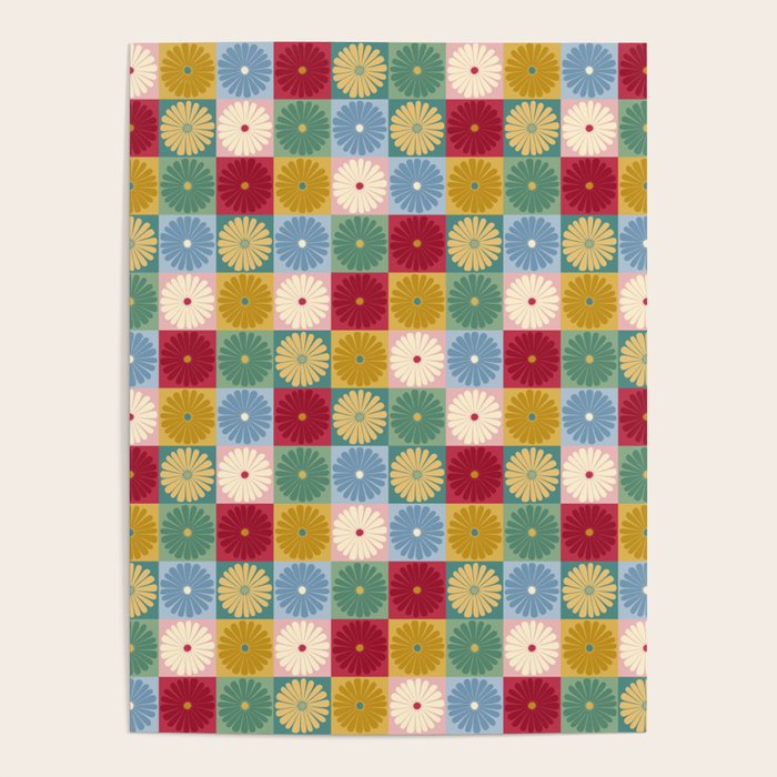 Retro Flowers Check Pattern XX Poster Gallery Image 1