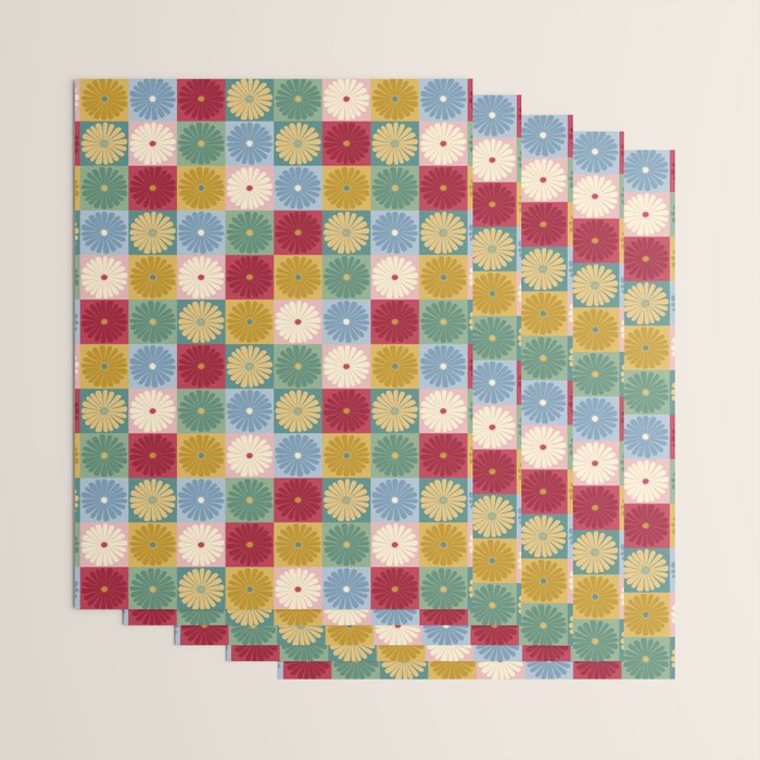 Retro Flowers Check Pattern XX Wrapping Paper Gallery Image 3
